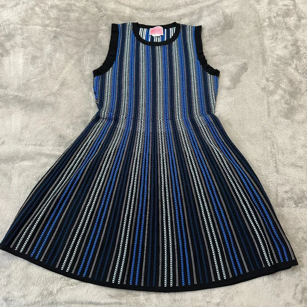 Kate Spade Sleeveless Textured Sweater Dress Fit and Flare LARGE Blue Stripe